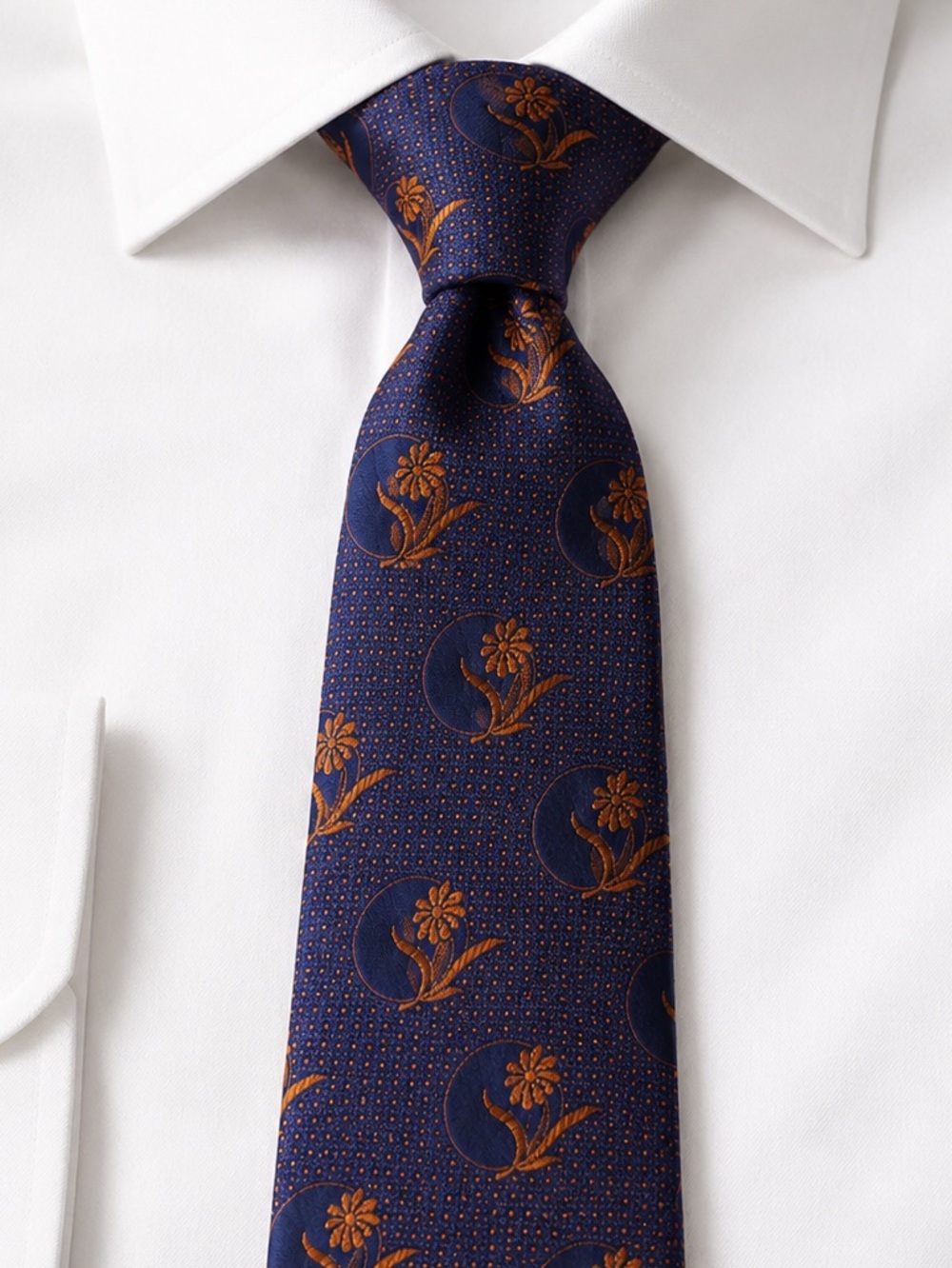 Klauss Boehler 100% Silk Tie Made in Italy Navy Copper Floral NWT
